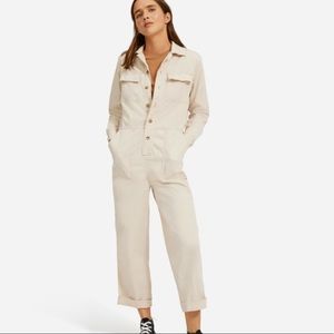 Modern utility jumpsuit sand tie waist